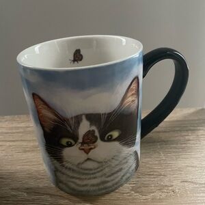 Lang Hugo Ceramic Cat Butterfly Mug with Black Handle